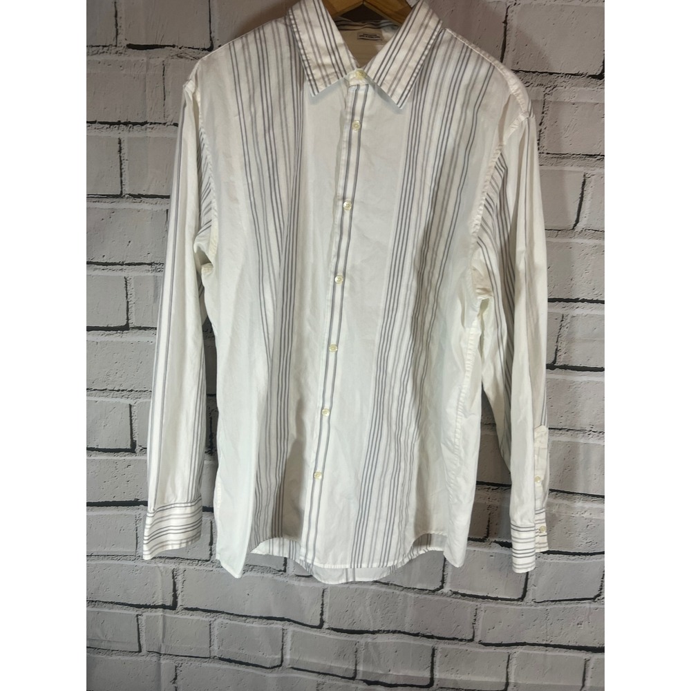 Vintage Calvin Klein Striped Button Down Shirt White Grey Early 90s Mens L